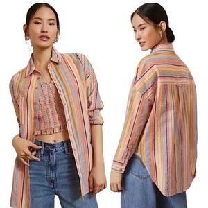 ANTHRO Pilcro Long Sleeve Striped Boyfriend Oversized Shirt S/M Casual Work Fall